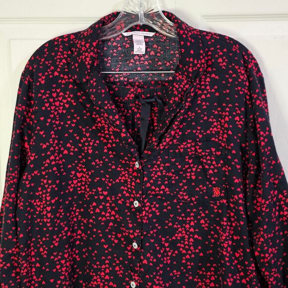Victorias Secret PJs Sz M Coquette Romantic Indie Sleaze Black Red Heart Flannel - Picture 4 of 10